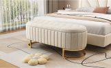 Elegant Upholstered Velvet Storage Ottoman with Button-Tufted,Storage Bench with Metal Legs for Bedroom,Living Room,Fully Assembled Except Legs,Beige