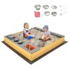 Wooden Sandbox Kids Sand Pit with Kitchen Playset Accessories for 3-8 Years Old