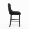 A&A Furniture,Contemporary Velvet Upholstered Barstools with Button Tufted Decoration and Wooden Legs, and Chrome Nailhead Trim, Leisure Style Bar Cha
