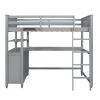 Full size Loft Bed with Drawers and Desk, Wooden Loft Bed with Shelves - Gray(OLD SKU:LT001529AAE)