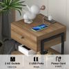 Nightstands Set of 2 with Charging Station, End Table with Storage Drawer, Retro Bedside Tables w/USB Ports and Outlets, Sofa Side Table for Small Spa