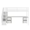 Twin Size Loft Bed Frame with Built-in Desk and Double Storage Drawers,White
