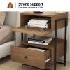 Nightstands Set of 2 with Charging Station, End Table with Storage Drawer, Retro Bedside Tables w/USB Ports and Outlets, Sofa Side Table for Small Spa