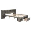 Queen Size Wood Platform Bed with Muti-storage Headboard and a Drawer, Gray