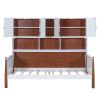 Twin Size Platform Bed with Multiple Storage, White+Walnut