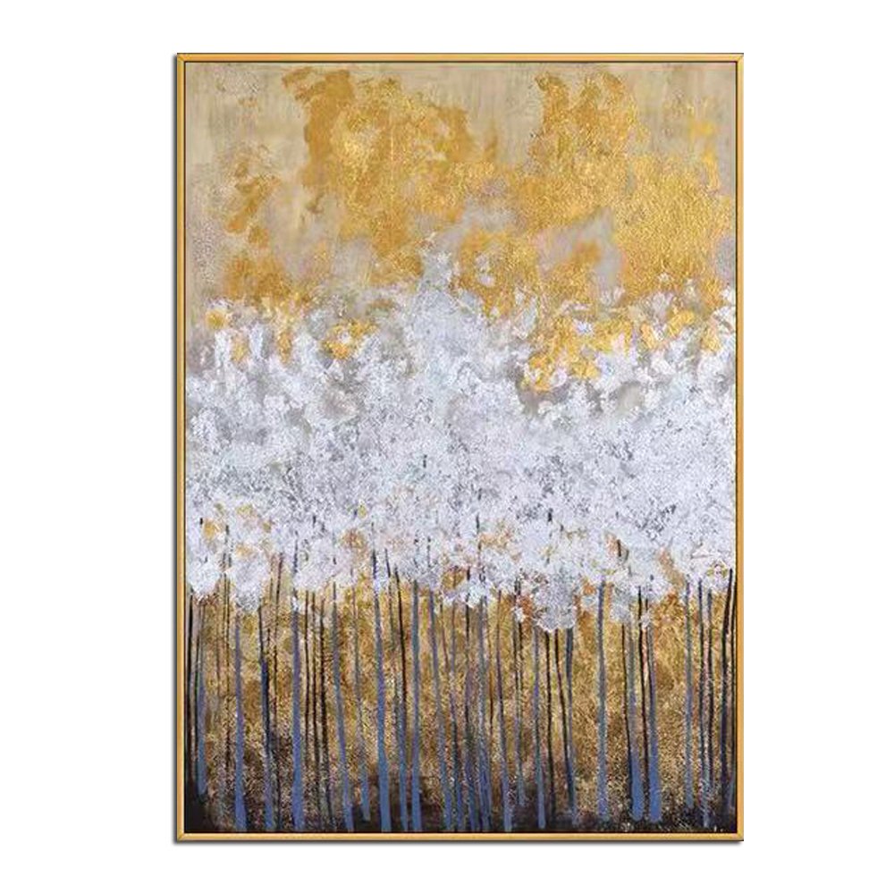 Knife drawn textured art on canvas handmade gold and silver landscape wall art picture poster for living room Entrance no framed (size: 70x140cm)