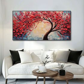 Hand Painted Red Tree Texture Art Abstract Canvas Oil Painting Original Landscape Plant Artwork Modern Stylish Wall Decor Gift For Her New Home (style: 1, size: 40x80cm)