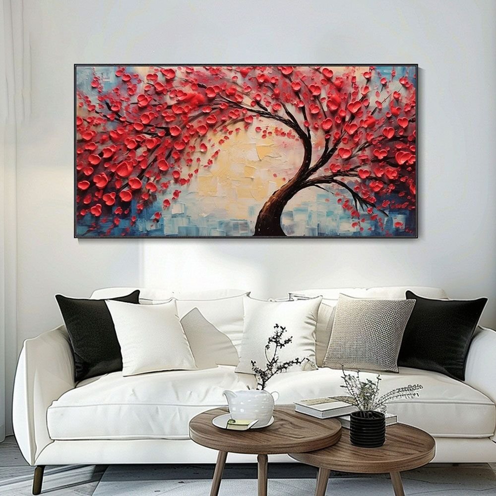 Hand Painted Red Tree Texture Art Abstract Canvas Oil Painting Original Landscape Plant Artwork Modern Stylish Wall Decor Gift For Her New Home (style: 1, size: 70x140cm)