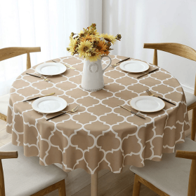 Tablecloth For Round Tables Waterproof Satin Resistant Washable Dining Table Protector (Color: Khaki, size: 100*100cm)