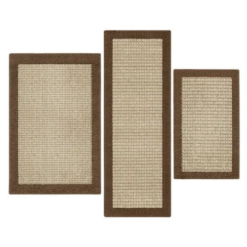 Machine Washable Faux Sisal Gray Indoor Accent Rug Set, 3-Piece Set