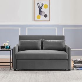 Leisure Loveseat Sofa for Living Room with 2 pillows (Material: Velvet, Color: Dark Gray)