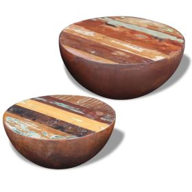 Two Piece Bowl Shaped Coffee Table Set Solid Reclaimed Wood (Color: Brown)