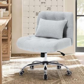 Armless Fabric Office Desk Chair with Wheels, Criss Cross Legged Wide Seat Chair, Modern Home Office Chair with Lumbar Pillow (Color: as Pic)