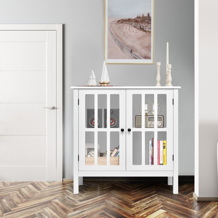 Glass Door Sideboard Console Storage Buffet Cabinet (Color: White)