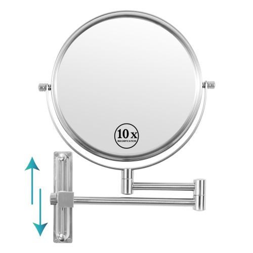 8-inch Wall Mounted Makeup Vanity Mirror, Height Adjustable, 1X / 10X Magnification Mirror, 360° Swivel with Extension Arm 8-inch Wall Mounted Makeup Vanity Mirror, Height Adjustable, 1X / 10X Magnification Mirror, 360° Swivel with Extension Arm