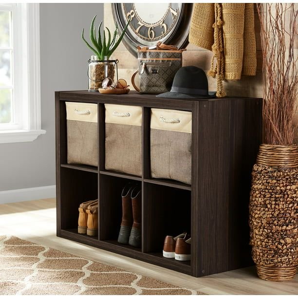 6 cube storage boxes; bookshelves; display cabinets; storage cabinets (Material: Particle Board, Medium Density Fiberboard, Color: Tobacco Oak)
