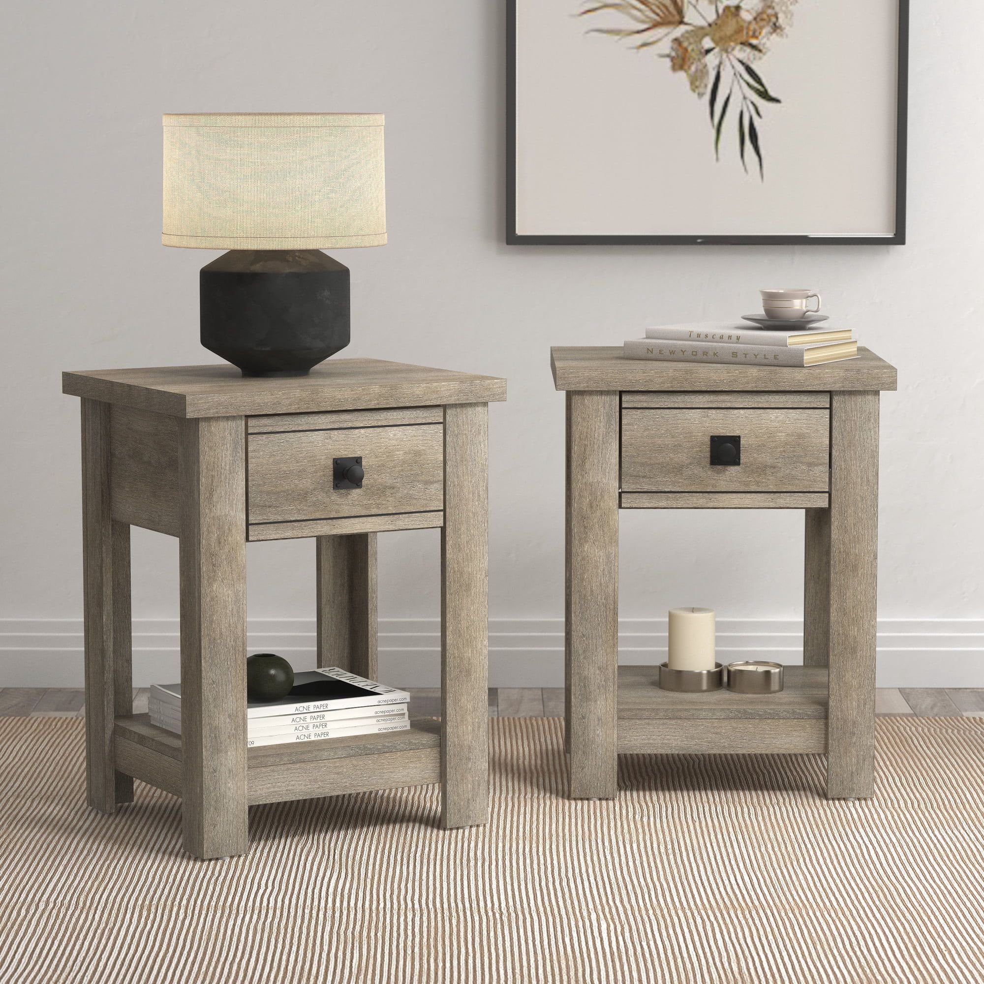 Wooden Nightstand 1 Drawer Nightstand; Set of 2 (Material: Laminated Chipboard, Laminated MDF, Color: Driftwood Gray)