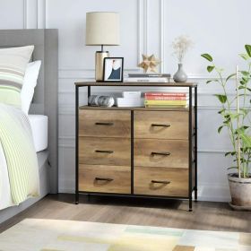 6 Drawer Dresser for Bedroom; Modern Storage Cabinet Bedroom Nightstand with 6 Foldable Fabric Drawers; Rustic Brown Finish (Material: Wood, Color: Rustic Brown)