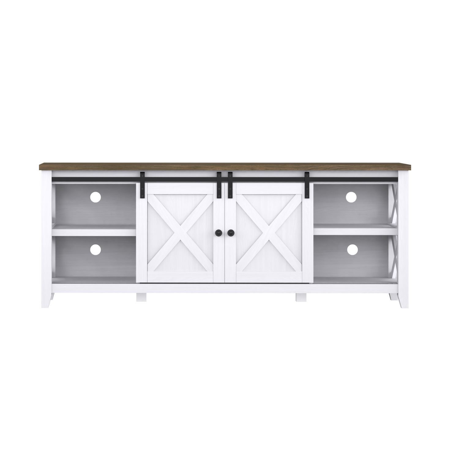 TV Stand for TVs Up to 65", Modern Farmhouse Wood Entertainment Center, Media Console Table with Storage Cabinet & Adjustable Shelves (Color: White)