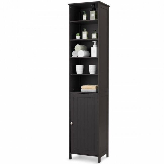 72'' Free Standing Tall Floor Bathroom Storage Cabinet (Color: Brown)