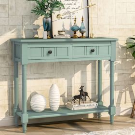 Daisy Series Console Table Traditional Design with Two Drawers and Bottom Shelf (Material: Solid Wood, Color: Retro Blue)