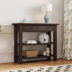 Retro Console Table with Drawer and Two Sturdy Shelves for Entryway,Living Room (Material: MDF,Rubber Wood, Color: Espresso)