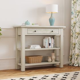 Retro Console Table with Drawer and Two Sturdy Shelves for Entryway,Living Room (Material: MDF,Rubber Wood, Color: Gray Wash)