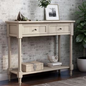 Daisy Series Console Table Traditional Design with Two Drawers and Bottom Shelf (Material: Solid Wood, Color: Antique Gray)