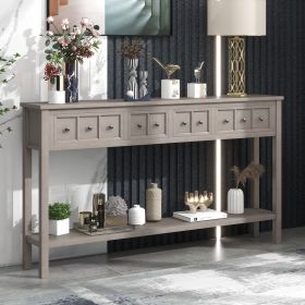 Rustic Entryway Console Table,60" Long Sofa Table with two Different Size Drawers and Bottom Shelf for Storage (Material: Solid Wood, Color: Gray Wash)