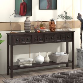 Rustic Entryway Console Table,60" Long Sofa Table with two Different Size Drawers and Bottom Shelf for Storage (Material: Solid Wood, Color: Espresso)