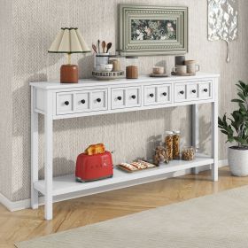 Rustic Entryway Console Table,60" Long Sofa Table with two Different Size Drawers and Bottom Shelf for Storage (Material: Solid Wood, Color: Antique White)