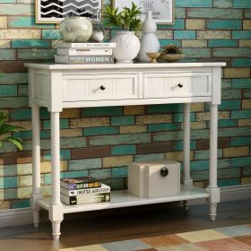 Daisy Series Console Table Traditional Design with Two Drawers and Bottom Shelf (Material: Solid Wood, Color: Ivory)