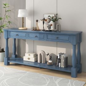 Console Table 63" Long Console Table with Drawers and Shelf for Entryway,Hallway,Living Room (Material: Solid Wood, Color: Navy)