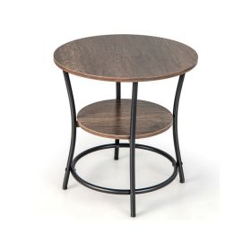 Versatile 2-Tier Round End Table with Open Storage Shelf (Type: Side Table, Color: Natural)