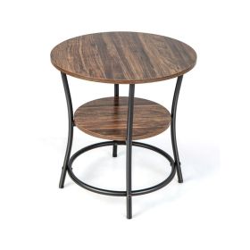 Versatile 2-Tier Round End Table with Open Storage Shelf (Type: Side Table, Color: Brown)