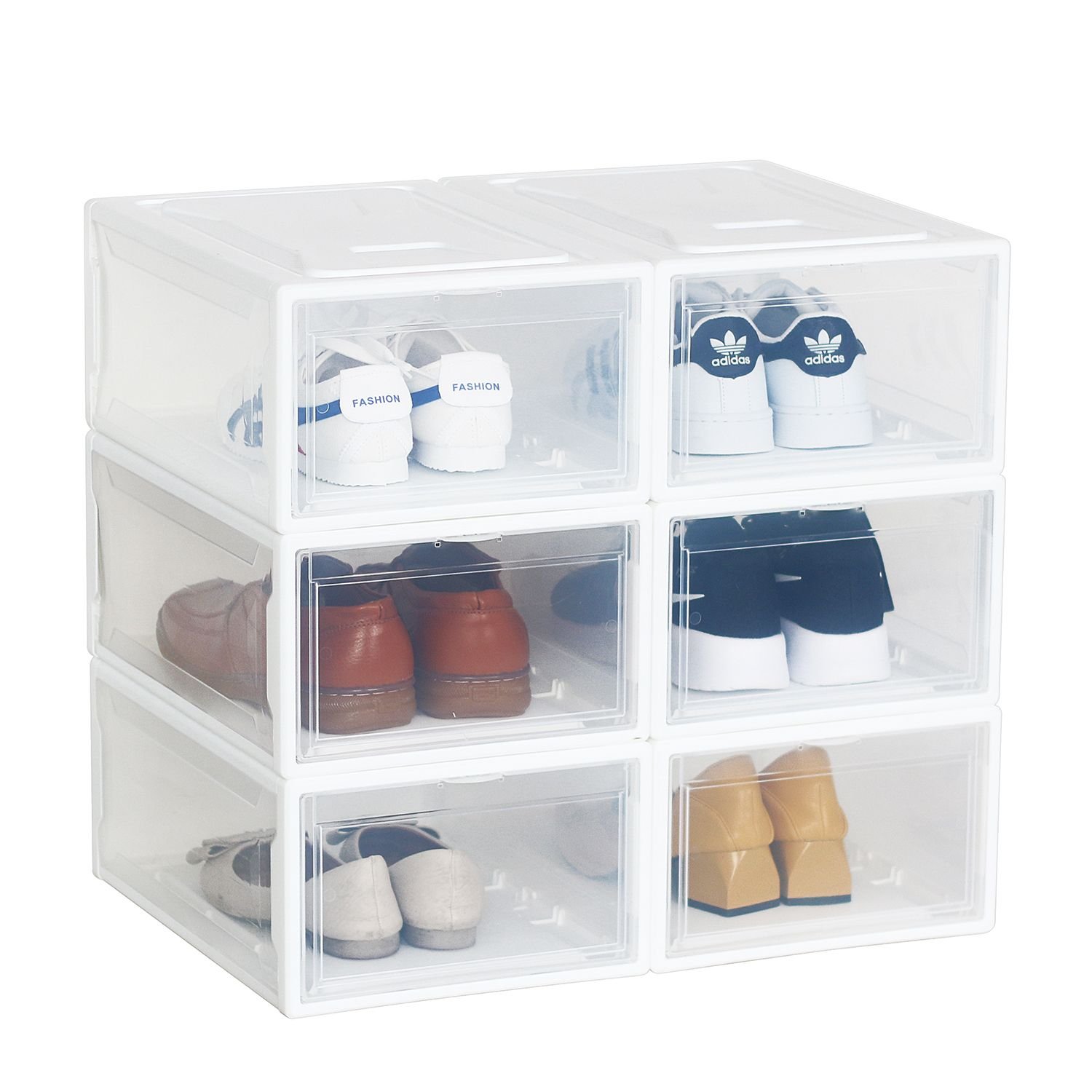 Set of 6 Stackable Clear Plastic Shoe Storage Box (size: 15*10.2*6.3)