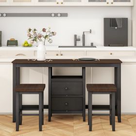 Farmhouse Rustic 3-piece Counter Height Wood Dining Table Set with Cabinet,2 Storage Drawers and 2 Stools for Small Places (Material: Solid Wood, Color: Cherry)