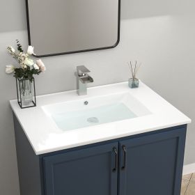 Ceramic Rectangle Vanity Top Sink Single Bowl bathroom Basin in Glossy White with Overflow Hole and Single or Triple Faucet Holes(24 in. x 18in.)(24 i (holes: 1, size: 31 in. x 22in.)