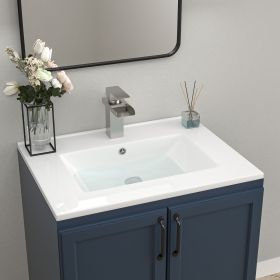 Ceramic Rectangle Vanity Top Sink Single Bowl bathroom Basin in Glossy White with Overflow Hole and Single or Triple Faucet Holes(24 in. x 18in.)(24 i (holes: 1, size: 24 in. x 18in.)