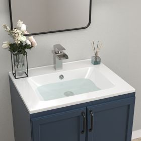 Ceramic Rectangle Vanity Top Sink Single Bowl bathroom Basin in Glossy White with Overflow Hole and Single or Triple Faucet Holes(24 in. x 18in.)(24 i (holes: 1, size: 24 in. * 20 in.)