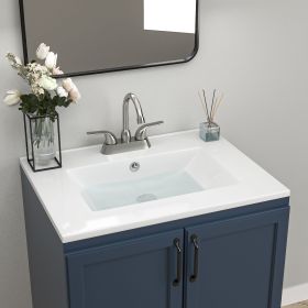 Ceramic Rectangle Vanity Top Sink Single Bowl bathroom Basin in Glossy White with Overflow Hole and Single or Triple Faucet Holes(24 in. x 18in.)(24 i (holes: 3, size: 24 in. x 18in.)