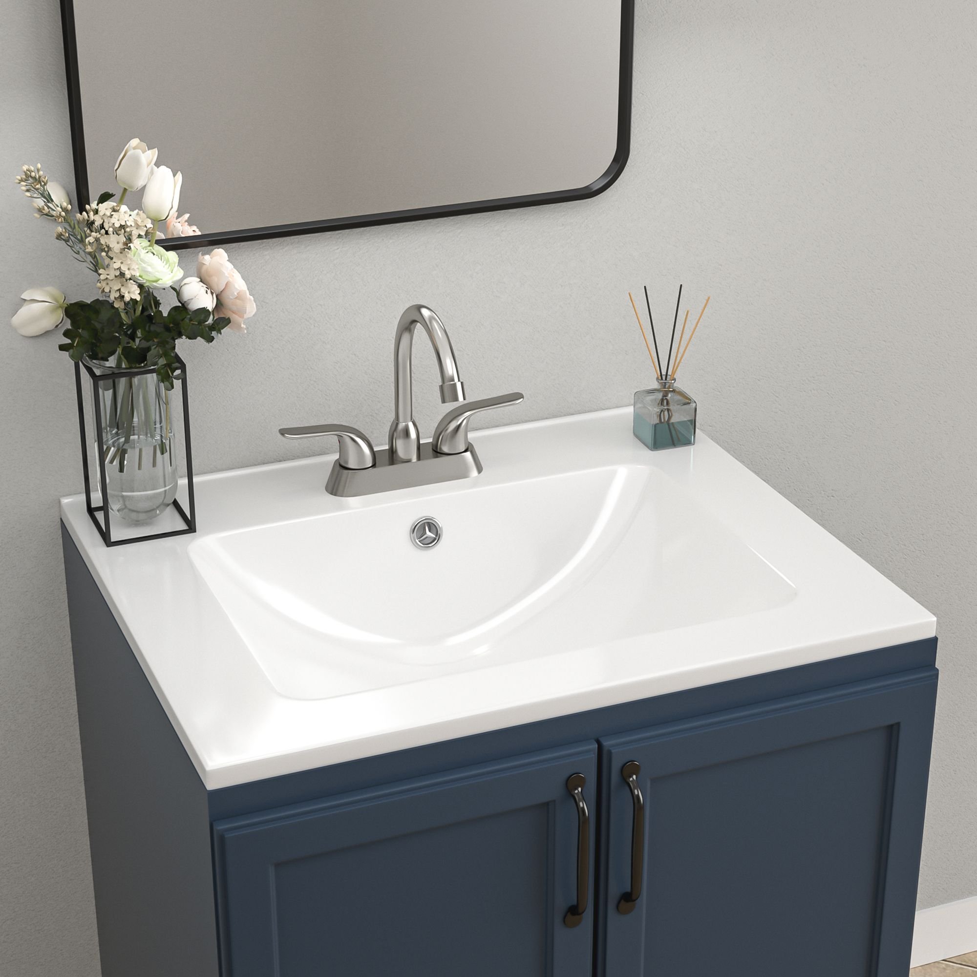 Ceramic Rectangle Vanity Top Sink Single Bowl bathroom Basin in Glossy White with Overflow Hole and Single or Triple Faucet Holes(24 in. x 18in.)(24 i (holes: 3, size: 24 in. * 20 in.)