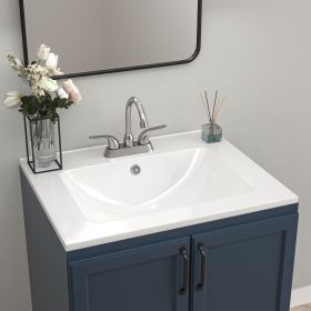 Ceramic Rectangle Vanity Top Sink Single Bowl bathroom Basin in Glossy White with Overflow Hole and Single or Triple Faucet Holes(24 in. x 18in.)(24 i (holes: 3, size: 24 in. * 20 in.)