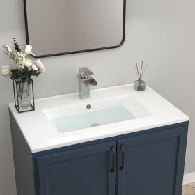 Ceramic Rectangle Vanity Top Sink Single Bowl bathroom Basin in Glossy White with Overflow Hole and Single or Triple Faucet Holes(24 in. x 18in.)(24 i (holes: 1, size: 30 in.*18.5 in.)
