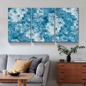 Framed Canvas Wall Art Decor Abstract Painting, Cyan Color Daisy Oil Painting Style Decoration For Restaurant, Kitchen, Dining Room (Color: as Pic)