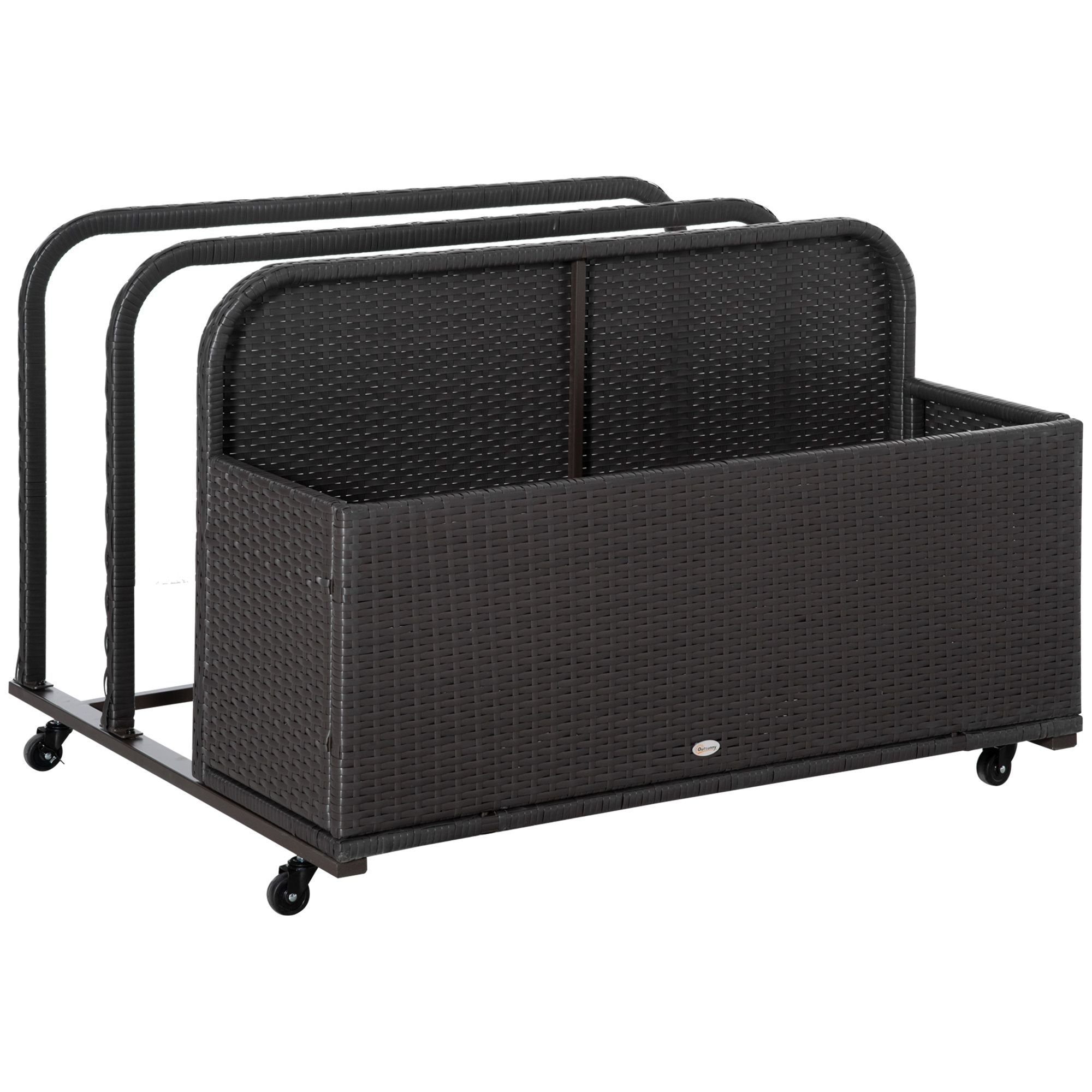 Outsunny Wicker Patio Poolside Float Storage Basket, PE Rattan Outdoor Pool Caddy with Rolling Wheels for Floaties, Noodles, Life Vests, Beach Balls (Color: as Pic)