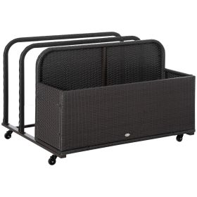 Outsunny Wicker Patio Poolside Float Storage Basket, PE Rattan Outdoor Pool Caddy with Rolling Wheels for Floaties, Noodles, Life Vests, Beach Balls (Color: as Pic)