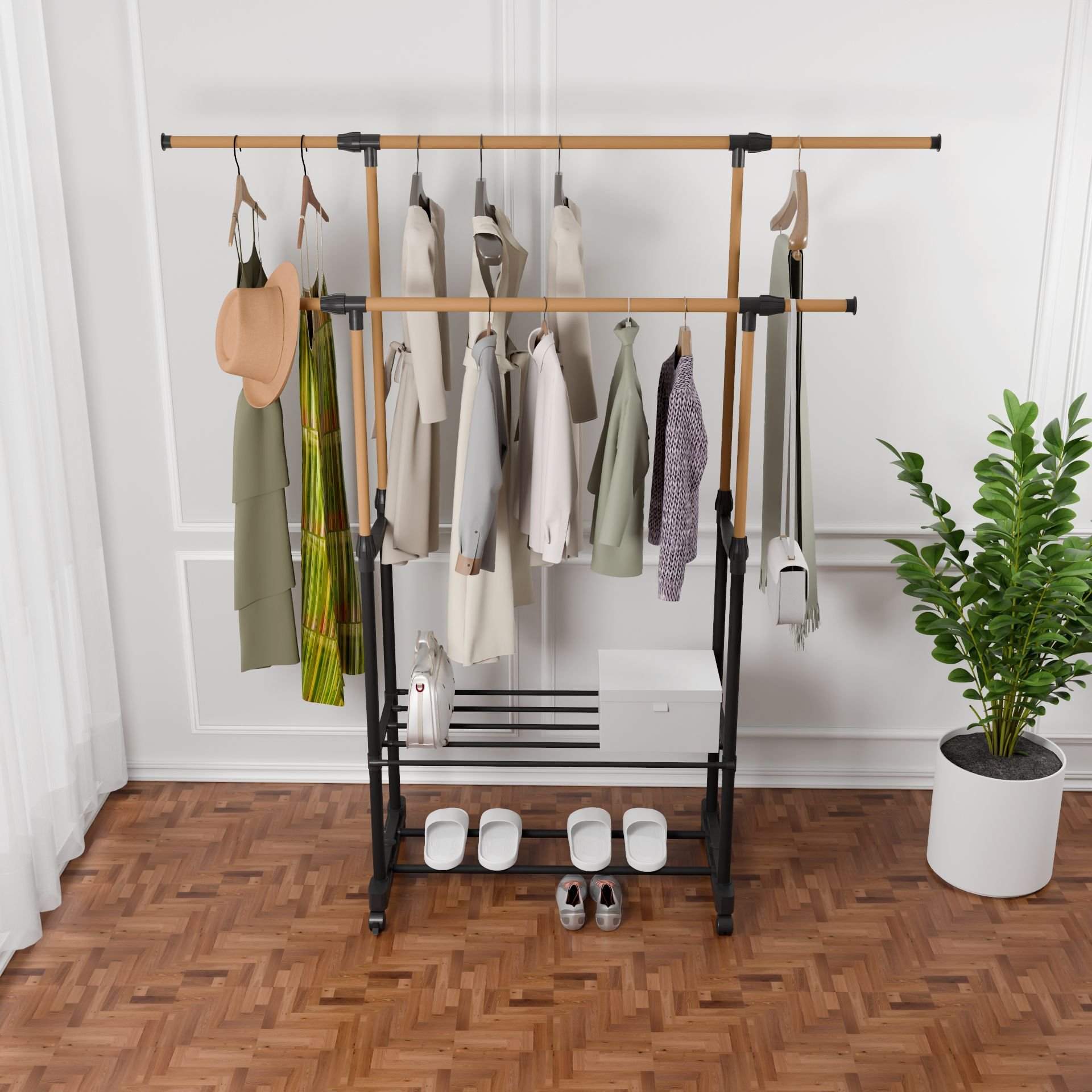 1pc, Tall Freestanding Towel Racks for Bathroom, Towel Holder Stand for Bathroom, Blanket Ladder Drying and Display Rack, Floor drying rack (Model: Parallel bars)