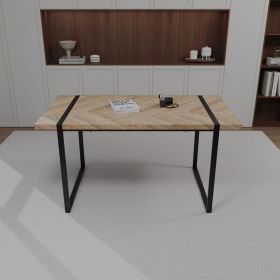 59 " dining table modern industrial rectangular MDF light wood , 4-6 people, 1.5" thick engineering wood tabletop and black rectangular metal legs (Color: Light wood color)