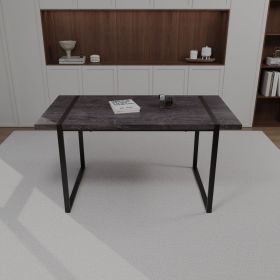 59 " dining table modern industrial rectangular MDF light wood , 4-6 people, 1.5" thick engineering wood tabletop and black rectangular metal legs (Color: Black)